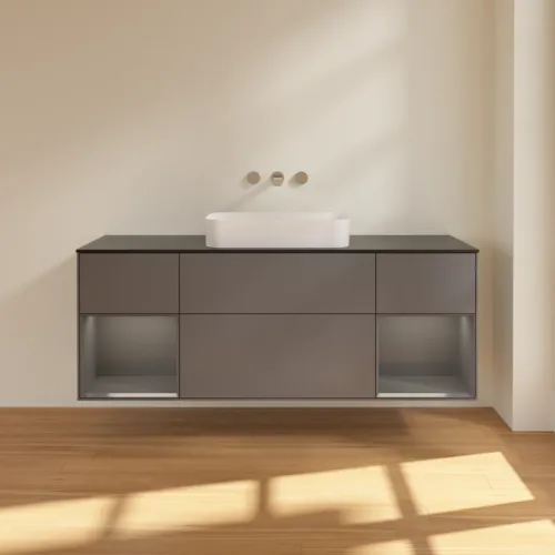 VILLEROY BOCH Toaletní skříňka Finion, s osvětlením, 4 výsuvy, 1600 x 603 x 501 mm, antracit matný lak / antracit matný lak / sklo černé matné #F742GKGK, obrázek 3