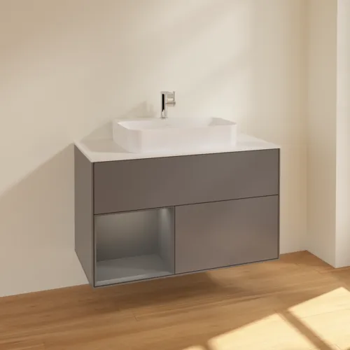 VILLEROY BOCH Toaletní skříňka Finion, s osvětlením, 2 výsuvy, 1000 x 603 x 501 mm, antracit matný lak / antracit matný lak / sklo bílé matné #F361GKGK, obrázek 2