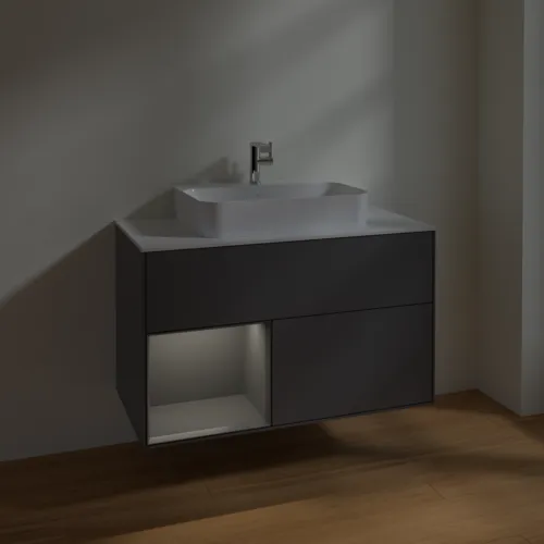 VILLEROY BOCH Toaletní skříňka Finion, s osvětlením, 2 výsuvy, 1000 x 603 x 501 mm, antracit matný lak / antracit matný lak / sklo bílé matné #F361GKGK, obrázek 5
