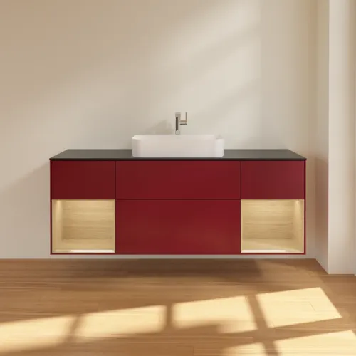 VILLEROY BOCH Toaletní skříňka Finion, s osvětlením, 4 výsuvy, 1600 x 603 x 501 mm, matný lak Peony / dubová dýha / černé matné sklo #F332PCHB, obrázek 3