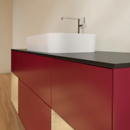 VILLEROY BOCH Toaletní skříňka Finion, s osvětlením, 4 výsuvy, 1600 x 603 x 501 mm, matný lak Peony / dubová dýha / černé matné sklo #F332PCHB, obrázek 6