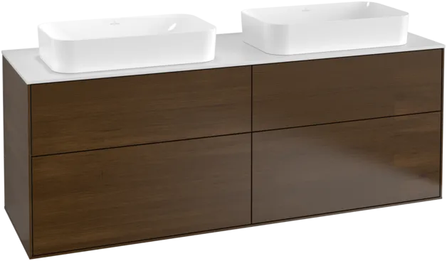 VILLEROY BOCH Toaletní skříňka Finion, 4 výsuvy, 1600 x 603 x 501 mm, ořechová dýha / sklo bílé matné #F31100GN