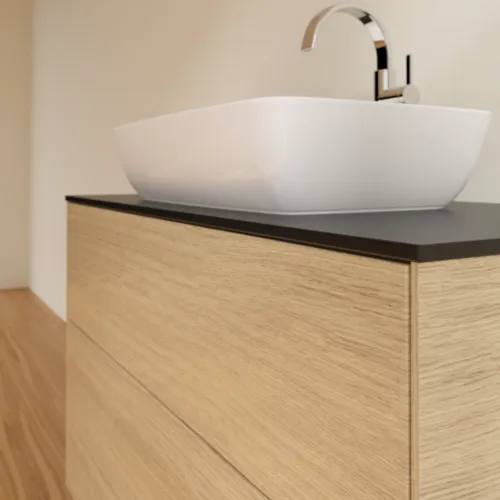 VILLEROY BOCH Toaletní stolek Finion, 2 výsuvy, 1000 x 603 x 501 mm, dubová dýha / sklo černé matné #F76200PC, obrázek 5