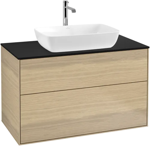 VILLEROY BOCH Toaletní stolek Finion, 2 výsuvy, 1000 x 603 x 501 mm, dubová dýha / sklo černé matné #F76200PC