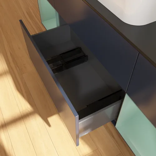 VILLEROY BOCH Toaletní skříňka Finion, s osvětlením, 4 výsuvy, 1600 x 603 x 501 mm, Midnight Blue Matt Lacquer / Olive Matt Lacquer / Glass Black Matt #F742GMHG, obrázek 7