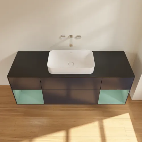 VILLEROY BOCH Toaletní skříňka Finion, s osvětlením, 4 výsuvy, 1600 x 603 x 501 mm, Midnight Blue Matt Lacquer / Olive Matt Lacquer / Glass Black Matt #F742GMHG, obrázek 4