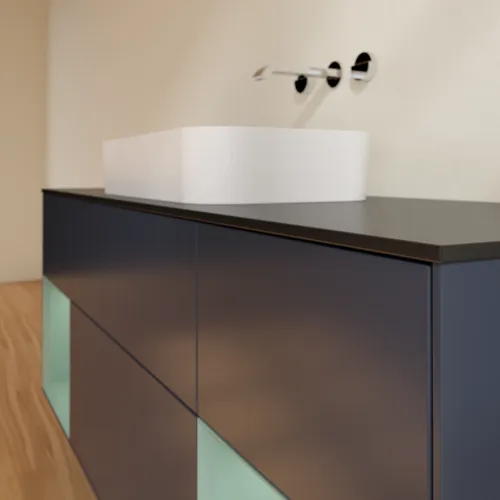 VILLEROY BOCH Toaletní skříňka Finion, s osvětlením, 4 výsuvy, 1600 x 603 x 501 mm, Midnight Blue Matt Lacquer / Olive Matt Lacquer / Glass Black Matt #F742GMHG, obrázek 6