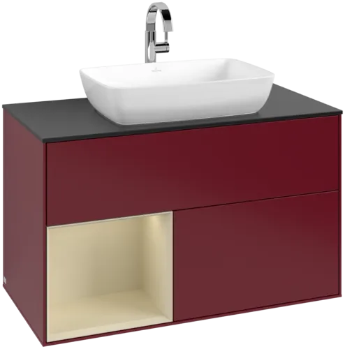 VILLEROY BOCH Toaletní skříňka Finion, s osvětlením, 2 výsuvy, 1000 x 603 x 501 mm, Peony Matt Lacquer / Silk Grey Matt Lacquer / Glass Black Matt #F772HJHB
