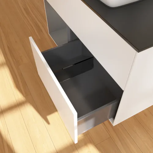 VILLEROY BOCH Toaletní skříňka Finion, s osvětlením, 2 výsuvy, 1000 x 603 x 501 mm, bílý matný lak / antracitový matný lak / černé matné sklo #F772GKMT, obrázek 7