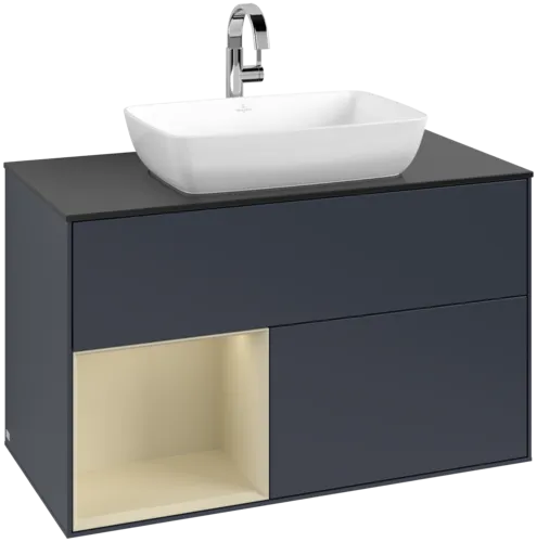 VILLEROY BOCH Toaletní skříňka Finion, s osvětlením, 2 výsuvy, 1000 x 603 x 501 mm, Midnight Blue Matt Lacquer / Silk Grey Matt Lacquer / Glass Black Matt #F772HJHG