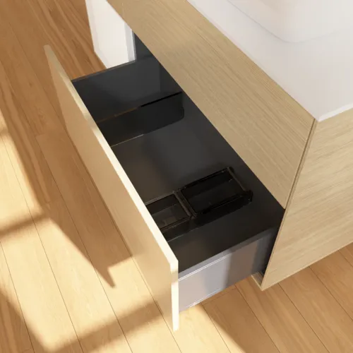 VILLEROY BOCH Toaletní skříňka Finion, s osvětlením, 3 výsuvy, 1200 x 603 x 501 mm, dubová dýha / bílý matný lak / bílé matné sklo #F801MTPC, obrázek 6
