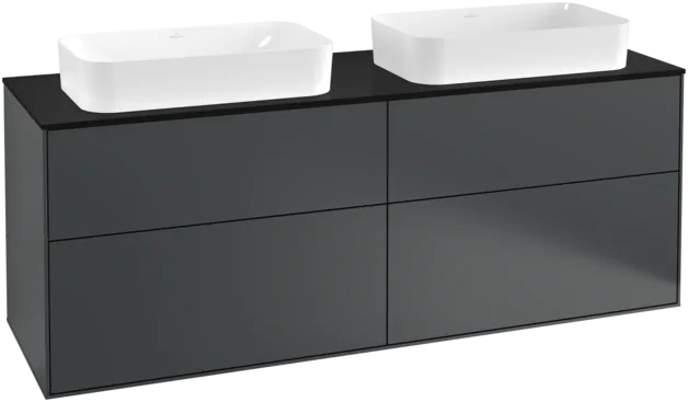 VILLEROY BOCH Toaletní skříňka Finion, 4 výsuvy, 1600 x 603 x 501 mm, půlnočně modrý matný lak / černé matné sklo #F31200HG