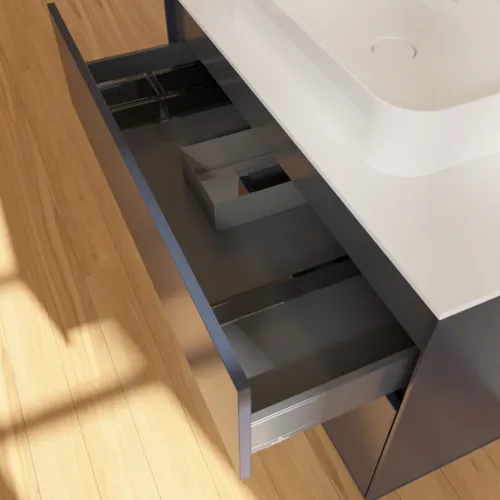 VILLEROY BOCH Toaletní skříňka Finion, s osvětlením, 2 výsuvy, 1000 x 603 x 501 mm, Midnight Blue Matt Lacquer / Anthracite Matt Lacquer / Glass White Matt #F361GKHG, obrázek 8