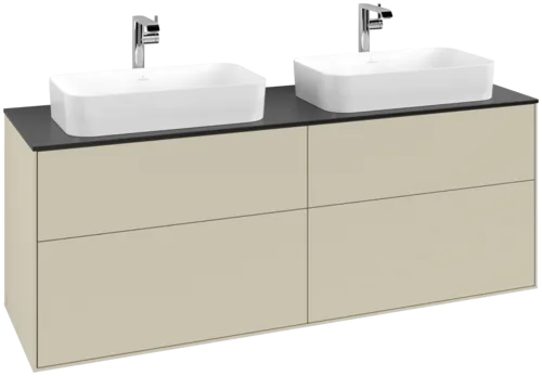 VILLEROY BOCH Toaletní skříňka Finion, 4 výsuvy, 1600 x 603 x 501 mm, hedvábně šedý matný lak / černé matné sklo #F31200HJ