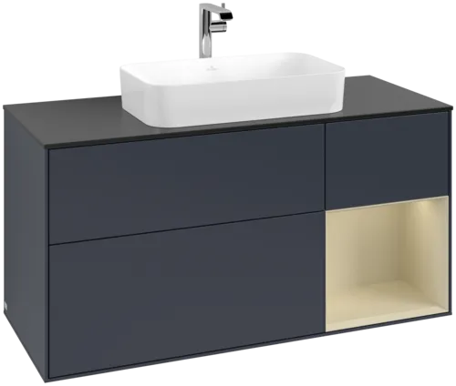 VILLEROY BOCH Toaletní skříňka Finion, s osvětlením, 3 výsuvy, 1200 x 603 x 501 mm, Midnight Blue Matt Lacquer / Silk Grey Matt Lacquer / Glass Black Matt #F302HJHG