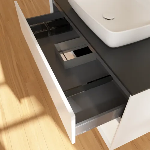VILLEROY BOCH Toaletní skříňka Finion, s osvětlením, 2 výsuvy, 1000 x 603 x 501 mm, bílý matný lak / bílý matný lak / černé matné sklo #F782MTMT, obrázek 8