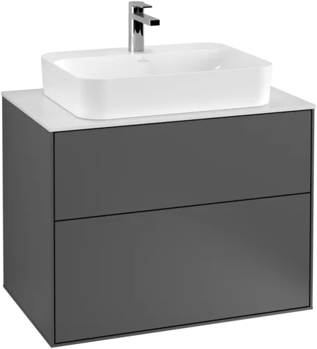 VILLEROY BOCH Toaletní skříňka Finion, 2 výsuvy, 800 x 603 x 501 mm, antracit matný lak / sklo bílé matné #F34100GK