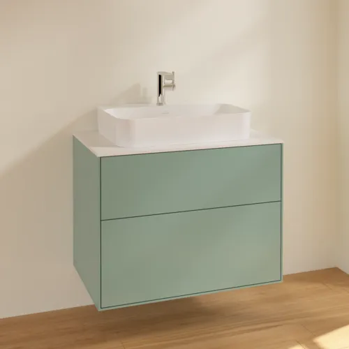 VILLEROY BOCH Toaletní skříňka Finion, 2 výsuvy, 800 x 603 x 501 mm, olivový matný lak / sklo bílé matné #F34100GM, obrázek 2