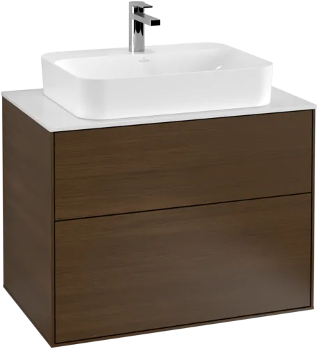 VILLEROY BOCH Toaletní skříňka Finion, 2 výsuvy, 800 x 603 x 501 mm, ořechová dýha / sklo bílé matné #F34100GN
