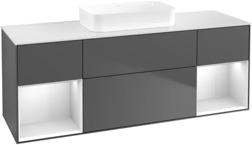 VILLEROY BOCH Toaletní skříňka Finion, s osvětlením, 4 výsuvy, 1600 x 603 x 501 mm, antracitový matný lak / bílý matný lak / bílé matné sklo #F741MTGK