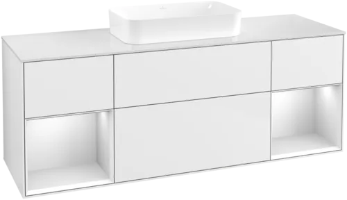 VILLEROY BOCH Toaletní skříňka Finion, s osvětlením, 4 výsuvy, 1600 x 603 x 501 mm, lesklý bílý lak / bílý matný lak / bílé matné sklo #F741MTGF