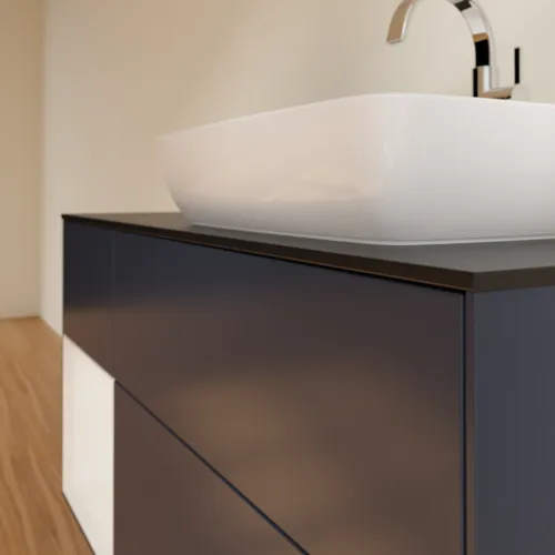 VILLEROY BOCH Toaletní skříňka Finion, s osvětlením, 3 výsuvy, 1200 x 603 x 501 mm, Midnight Blue Matt Lacquer / Glossy White Lacquer / Glass Black Matt #F802GFHG, obrázek 2