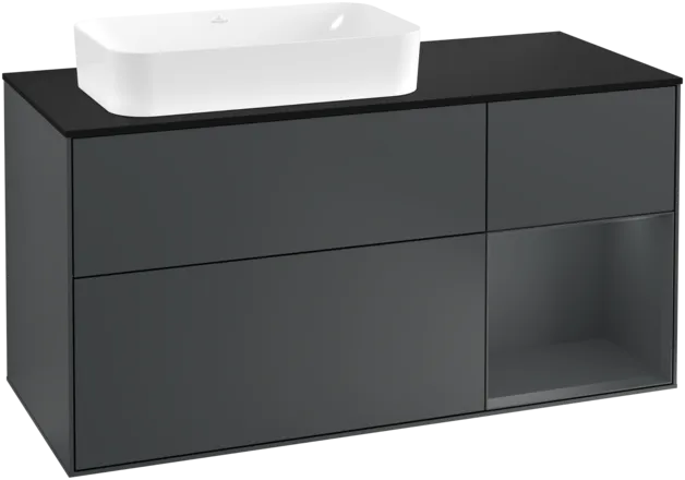 VILLEROY BOCH Toaletní skříňka Finion, s osvětlením, 3 výsuvy, 1200 x 603 x 501 mm, Midnight Blue Matt Lacquer / Midnight Blue Matt Lacquer / Glass Black Matt #F282HGHG