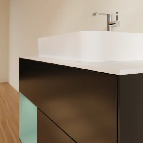 VILLEROY BOCH Toaletní skříňka Finion, s osvětlením, 2 výsuvy, 1000 x 603 x 501 mm, černý matný lak / olivový matný lak / bílé matné sklo #F361GMPD, obrázek 6