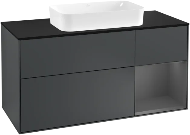 VILLEROY BOCH Toaletní skříňka Finion, s osvětlením, 3 výsuvy, 1200 x 603 x 501 mm, Midnight Blue Matt Lacquer / Anthracite Matt Lacquer / Glass Black Matt #F302GKHG