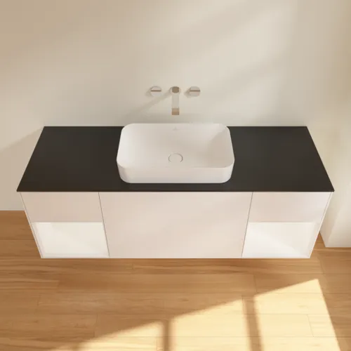 VILLEROY BOCH Toaletní skříňka Finion, s osvětlením, 4 výsuvy, 1600 x 603 x 501 mm, bílý matný lak / bílý matný lak / černé matné sklo #F742MTMT, obrázek 4