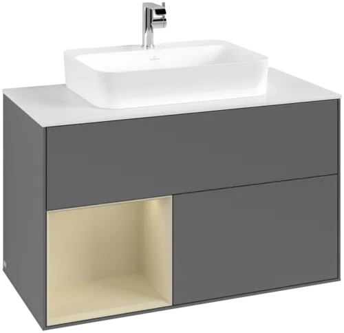 VILLEROY BOCH Toaletní skříňka Finion, s osvětlením, 2 výsuvy, 1000 x 603 x 501 mm, antracit matný lak / hedvábně šedý matný lak / sklo bílé matné #F361HJGK