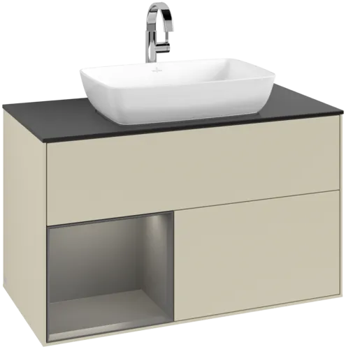 VILLEROY BOCH Toaletní skříňka Finion, s osvětlením, 2 výsuvy, 1000 x 603 x 501 mm, hedvábně šedý matný lak / antracitový matný lak / černé matné sklo #F772GKHJ
