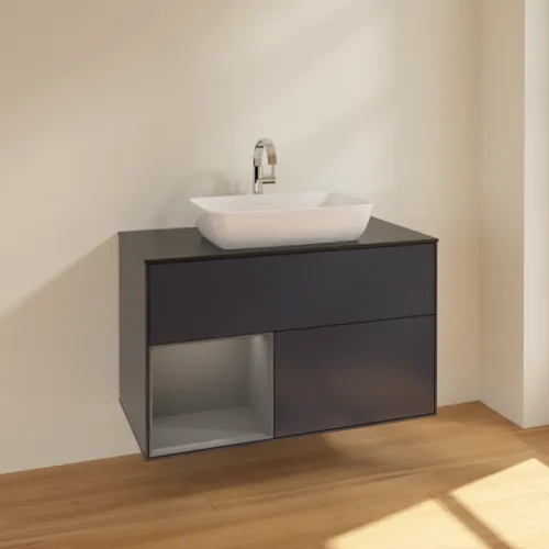 VILLEROY BOCH Toaletní skříňka Finion, s osvětlením, 2 výsuvy, 1000 x 603 x 501 mm, Midnight Blue Matt Lacquer / Anthracite Matt Lacquer / Glass Black Matt #F772GKHG, obrázek 2