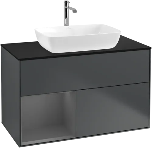 VILLEROY BOCH Toaletní skříňka Finion, s osvětlením, 2 výsuvy, 1000 x 603 x 501 mm, Midnight Blue Matt Lacquer / Anthracite Matt Lacquer / Glass Black Matt #F772GKHG