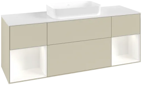 VILLEROY BOCH Toaletní skříňka Finion, s osvětlením, 4 výsuvy, 1600 x 603 x 501 mm, Silk Grey Matt Lacquer / White Matt Lacquer / Glass White Matt #F741MTHJ