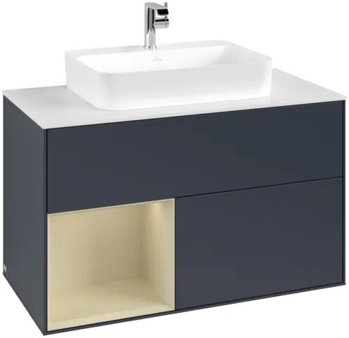 VILLEROY BOCH Toaletní skříňka Finion, s osvětlením, 2 výsuvy, 1000 x 603 x 501 mm, Midnight Blue Matt Lacquer / Silk Grey Matt Lacquer / Glass White Matt #F361HJHG
