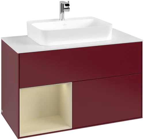 VILLEROY BOCH Toaletní skříňka Finion, s osvětlením, 2 výsuvy, 1000 x 603 x 501 mm, Peony Matt Lacquer / Silk Grey Matt Lacquer / Glass White Matt #F361HJHB