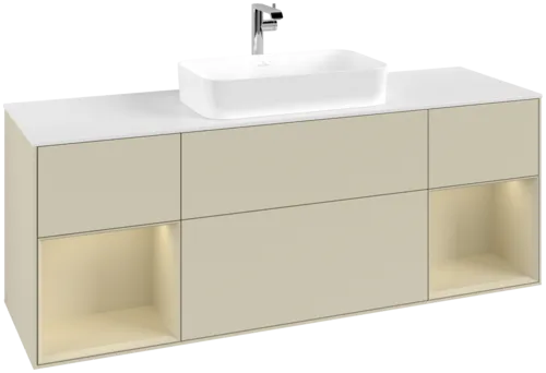 VILLEROY BOCH Toaletní skříňka Finion, s osvětlením, 4 výsuvy, 1600 x 603 x 501 mm, Silk Grey Matt Lacquer / Silk Grey Matt Lacquer / Glass White Matt #F331HJHJ
