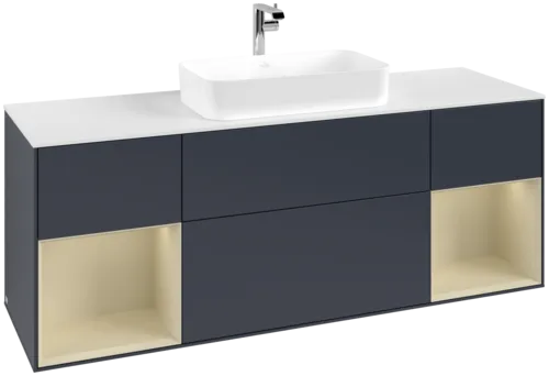 VILLEROY BOCH Toaletní skříňka Finion, s osvětlením, 4 výsuvy, 1600 x 603 x 501 mm, Midnight Blue Matt Lacquer / Silk Grey Matt Lacquer / Glass White Matt #F331HJHG