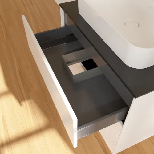 VILLEROY BOCH Toaletní skříňka Finion, 2 výsuvy, 800 x 603 x 501 mm, bílý matný lak / černé matné sklo #F34200MT, obrázek 7