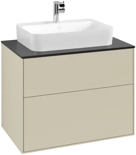 VILLEROY BOCH Toaletní skříňka Finion, 2 výsuvy, 800 x 603 x 501 mm, hedvábně šedý matný lak / černé matné sklo #F34200HJ