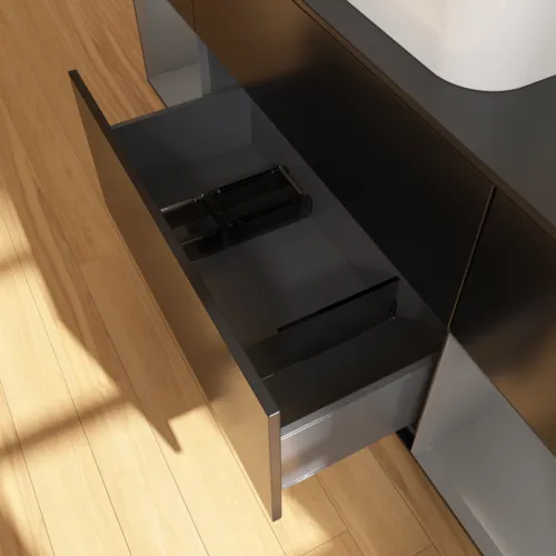 VILLEROY BOCH Toaletní skříňka Finion, s osvětlením, 4 výsuvy, 1600 x 603 x 501 mm, černý matný lak / antracitový matný lak / černé matné sklo #F332GKPD, obrázek 7