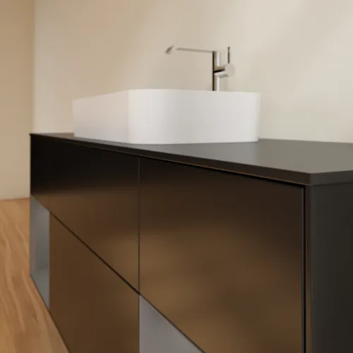 VILLEROY BOCH Toaletní skříňka Finion, s osvětlením, 4 výsuvy, 1600 x 603 x 501 mm, černý matný lak / antracitový matný lak / černé matné sklo #F332GKPD, obrázek 6
