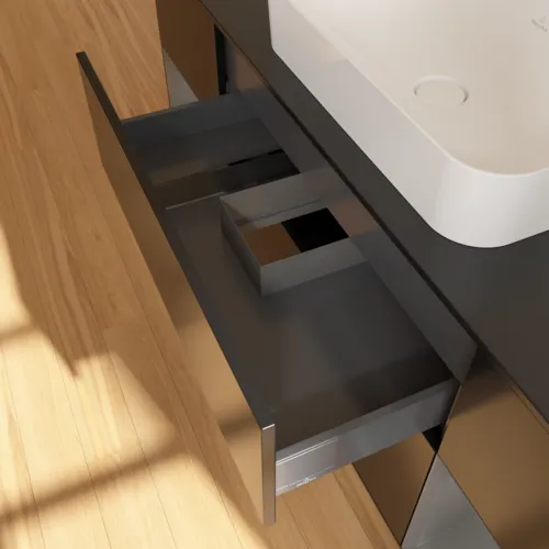 VILLEROY BOCH Toaletní skříňka Finion, s osvětlením, 4 výsuvy, 1600 x 603 x 501 mm, černý matný lak / antracitový matný lak / černé matné sklo #F332GKPD, obrázek 8