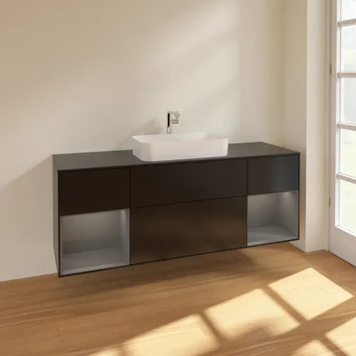 VILLEROY BOCH Toaletní skříňka Finion, s osvětlením, 4 výsuvy, 1600 x 603 x 501 mm, černý matný lak / antracitový matný lak / černé matné sklo #F332GKPD, obrázek 2