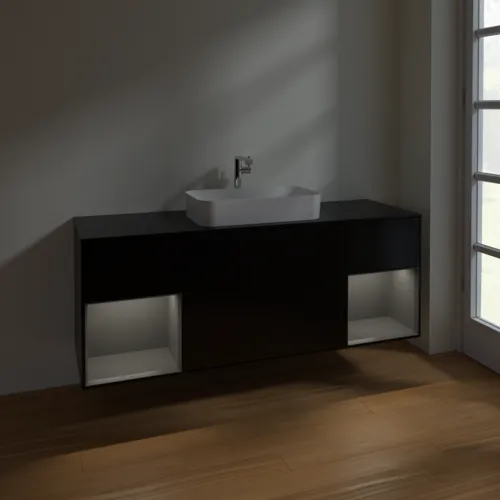 VILLEROY BOCH Toaletní skříňka Finion, s osvětlením, 4 výsuvy, 1600 x 603 x 501 mm, černý matný lak / antracitový matný lak / černé matné sklo #F332GKPD, obrázek 5