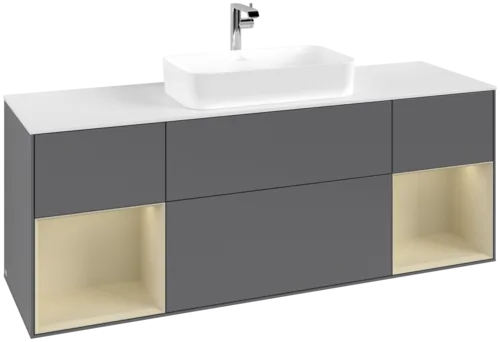 VILLEROY BOCH Toaletní skříňka Finion, s osvětlením, 4 výsuvy, 1600 x 603 x 501 mm, antracitový matný lak / hedvábně šedý matný lak / bílé matné sklo #F331HJGK