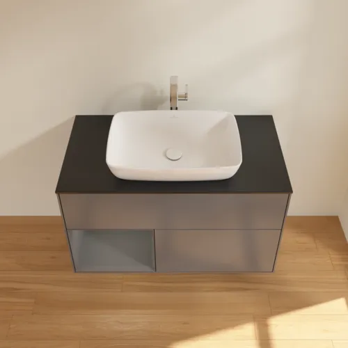 VILLEROY BOCH Toaletní skříňka Finion, s osvětlením, 2 výsuvy, 1000 x 603 x 501 mm, antracit matný lak / antracit matný lak / sklo černé matné #F772GKGK, obrázek 4