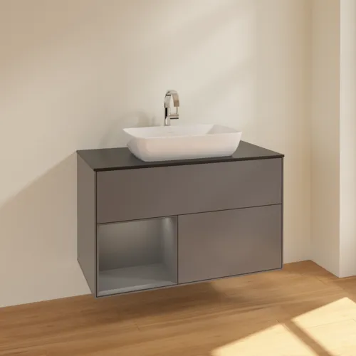 VILLEROY BOCH Toaletní skříňka Finion, s osvětlením, 2 výsuvy, 1000 x 603 x 501 mm, antracit matný lak / antracit matný lak / sklo černé matné #F772GKGK, obrázek 2