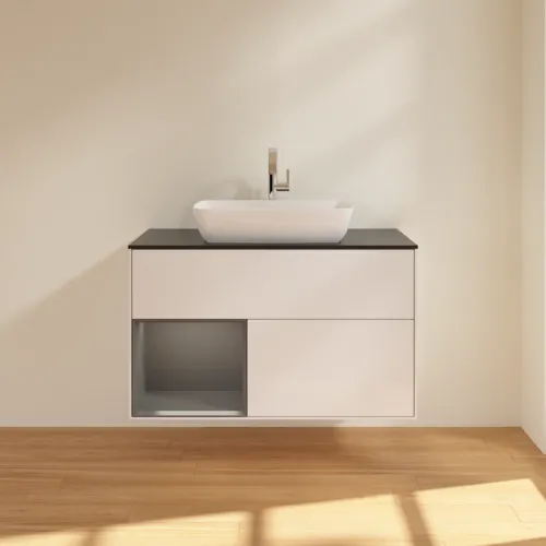 VILLEROY BOCH Toaletní skříňka Finion, s osvětlením, 2 výsuvy, 1000 x 603 x 501 mm, lesklý bílý lak / antracitový matný lak / černé matné sklo #F772GKGF, obrázek 3